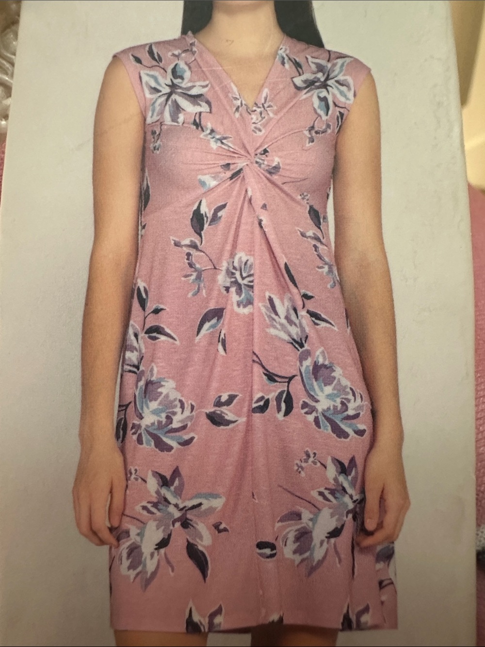 Sara Pink Floral Twist-Front Dress